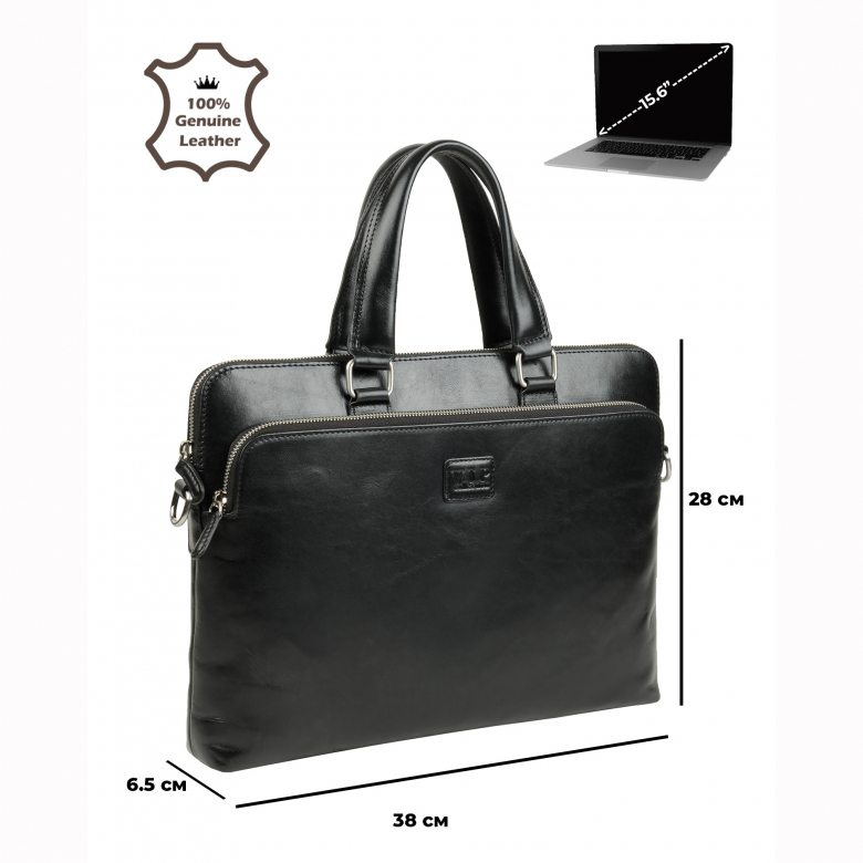 Сумка-портфель 004-LH-BLACK VIP COLLECTION натуральная кожа,14,3"-15"
